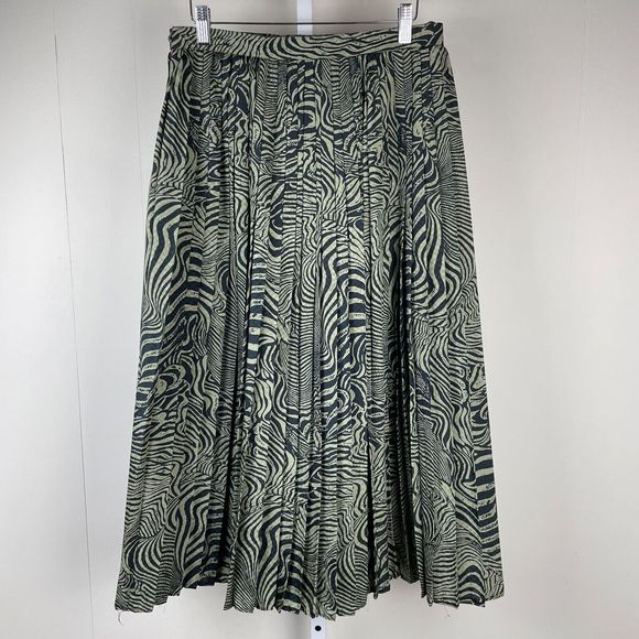 Vintage Bardehle Pleated Maxi Skirt Olive Green Black Swirly Stripes EU‎ Size 40 - Picture 5 of 6